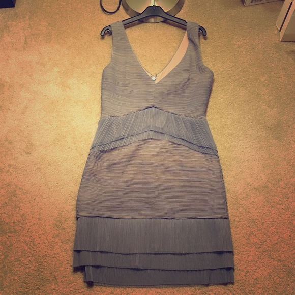 BCBGMAXAZRIA Micro Pleated Mesh Sven V-Neck Dress