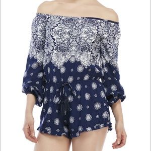 Cotton candy floral print off the shoulder romper