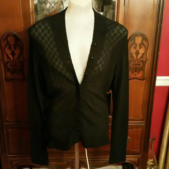 August Silk Logic Sheer Stretch Black Cardigan S - Picture 1 of 4