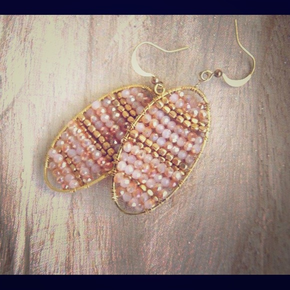 peachy/beige crystal brass hook earrings
