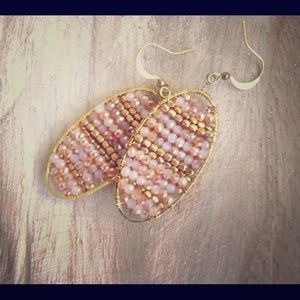 peachy/beige crystal brass hook earrings