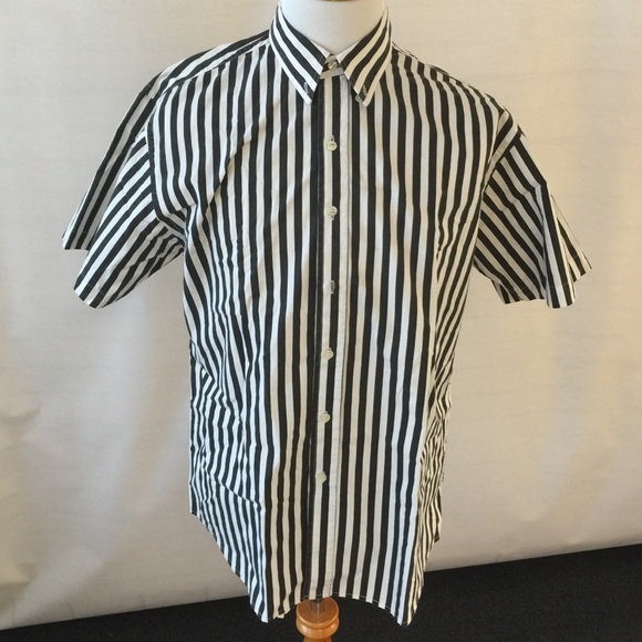 Men Black White Striped Dress Shirt