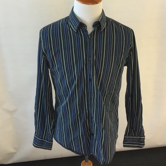 Men Black & Blue Striped Express Dress Shirt