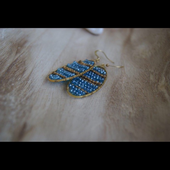 brass and blue crystal earrings - Picture 1 of 1