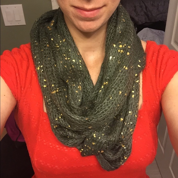 Forest green infinity scarf with gold flakes