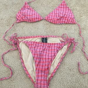 Pink and purple gingham string bikini