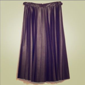 Zara Brown Faux Leather MIDI Pleated Skirt XS