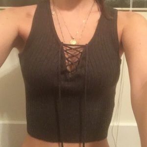 Gray lace up crop