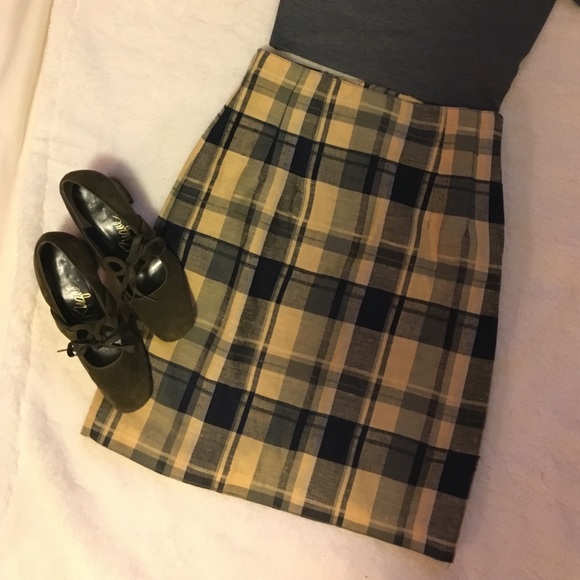 Vintage Yellow Plaid Straight Skirt