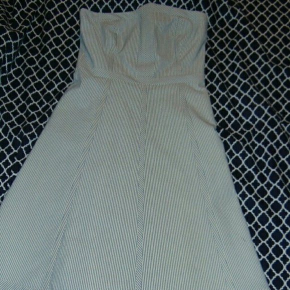 Blue & White Striped Strapless Dress