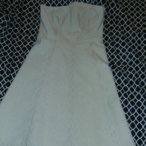 Blue & White Striped Strapless Dress