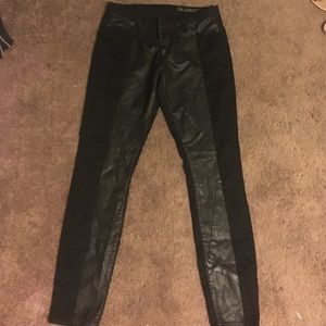 Leather like and stretch denim pant.