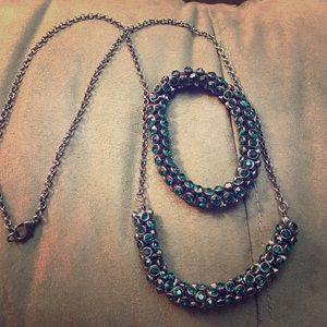 Dark green stone necklace and bracelet