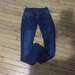 DARK BLUE high wasted jeans!! NEVER WORN.