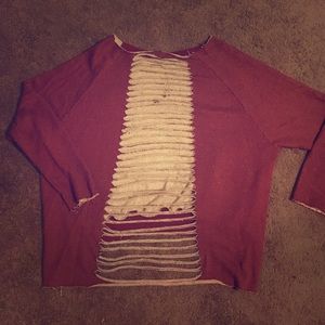 Oversized distressed pullover sweatshirt