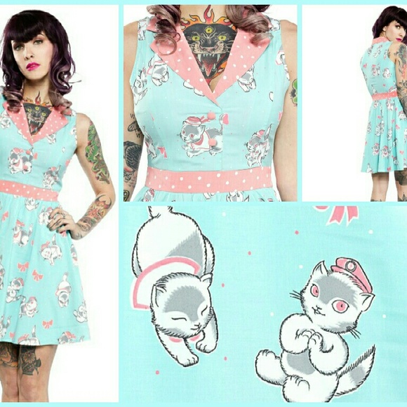 Sourpuss Clothing Co Dresses & Skirts - Sourpuss cute kitty cat dress pink light blue XXL