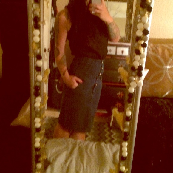 High waisted denim skirt gold military buttons