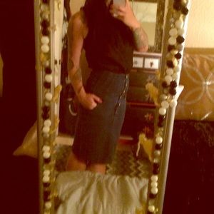 High waisted denim skirt gold military buttons