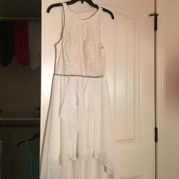 White and gold lace homecoming dress