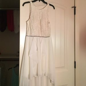 White and gold lace homecoming dress