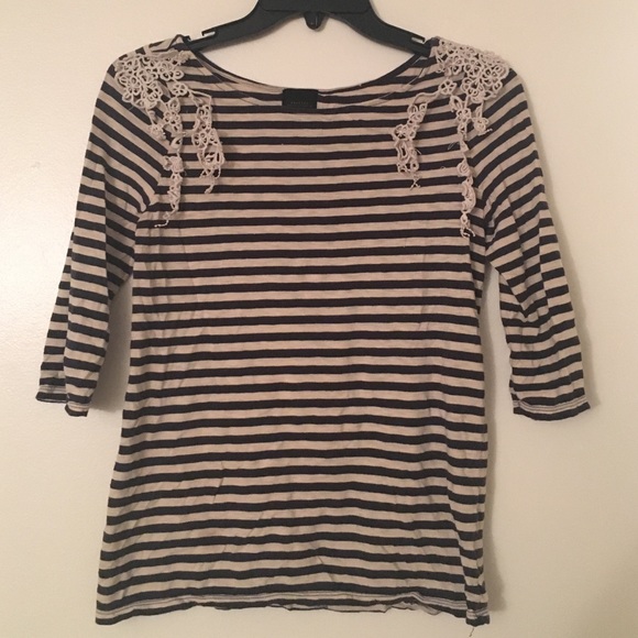 ANTHROPOLOGIE - striped shirt with lace appliqués