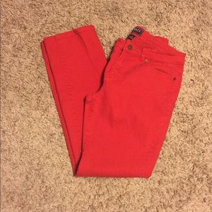 Red denim jeans