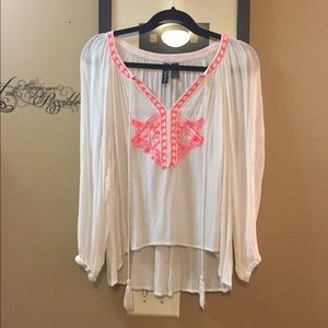 Bohemian print pink linen blouse