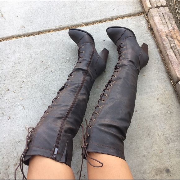 brown over the knee high boots - Picture 3 of 4