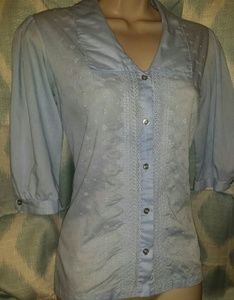Vintage Cheryl Tiegs blue button front blouse