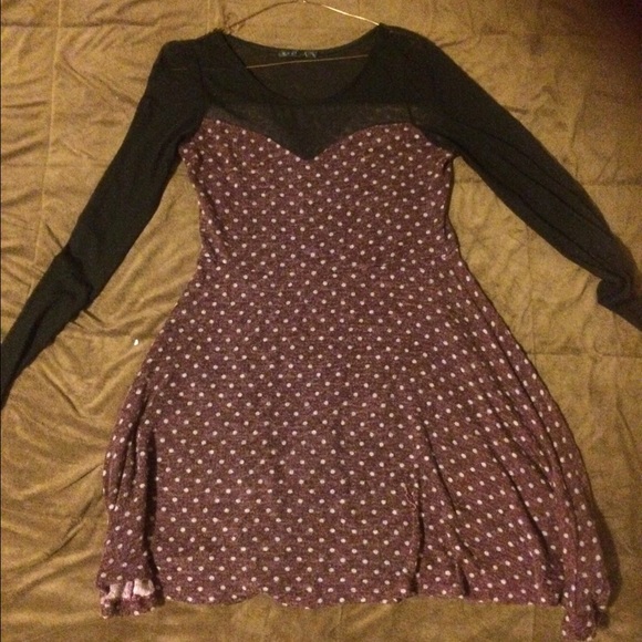 Burgundy Polka Dot Skater Dress - Picture 1 of 4