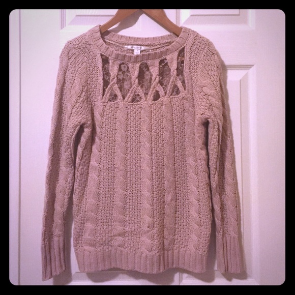 LC Lauren Conrad Tan Cable-knit Sweater
