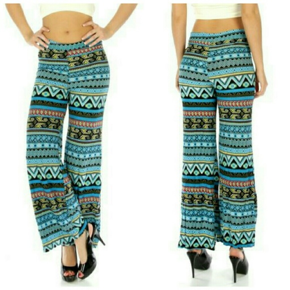 Blue Abstract Print Palazzo Pants - Picture 1 of 3