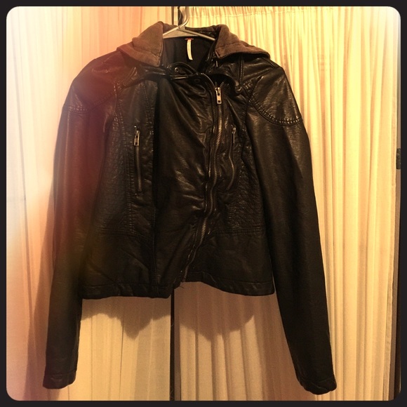 Free People Faux leather and cotton hoodie jacket