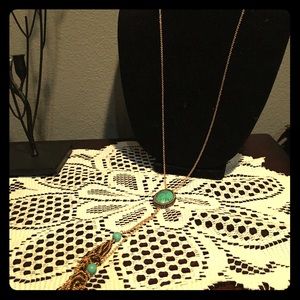 Gold Turquoise Long Strand Necklace