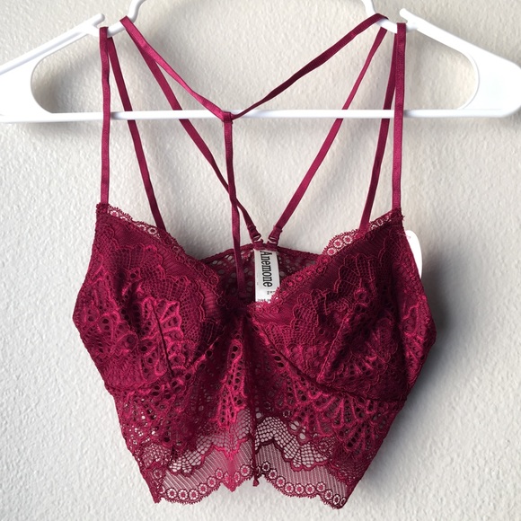 Boutique Other - NWT Burgundy Front T-Strap Lace Bralette