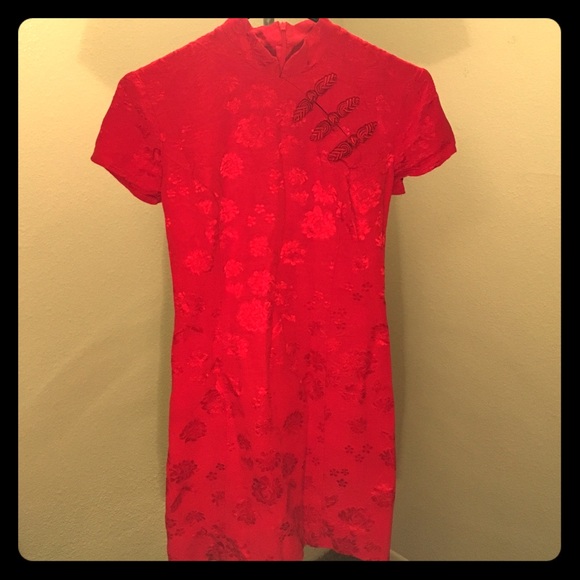 Qipao Style Mini Dress in crimson