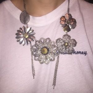 Flower Necklace Floral Statement Necklace Pewter