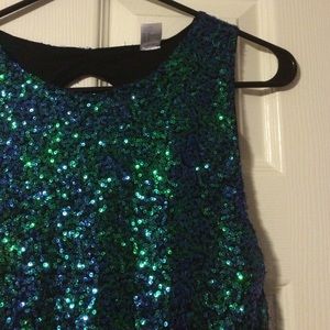 Blue and green sequin statement piece dress