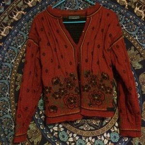 100% wool snap button coat with floral design