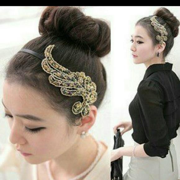 Black golden beaded headband