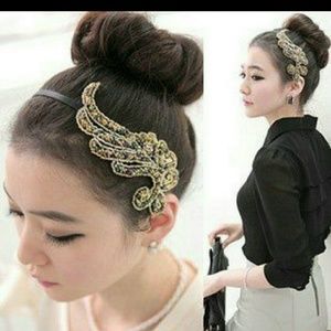 Black golden beaded headband