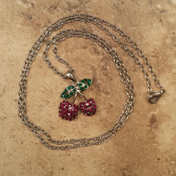 Cherry Rhinestone Necklace - Costume Jewelry