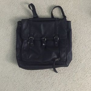 Black faux leather backpack