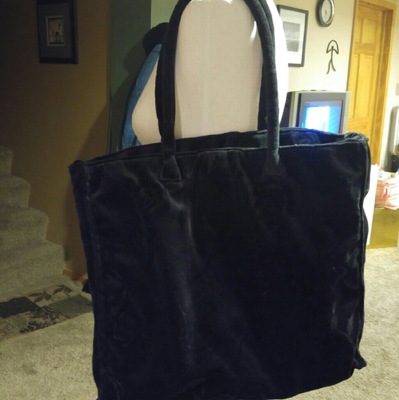 Victoria's Secret Velvet Tote/Bag Rose Pattern BLK