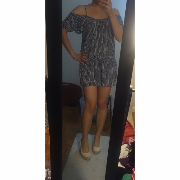 Forever 21 blue/white shoulder baring dress