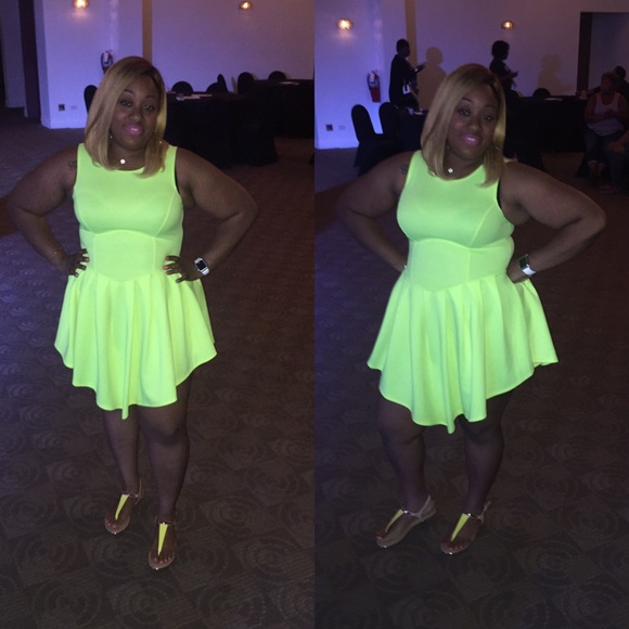 Chartreuse colored dress.