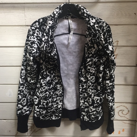 Lululemon Zip Up Jacket - Black and White Floral