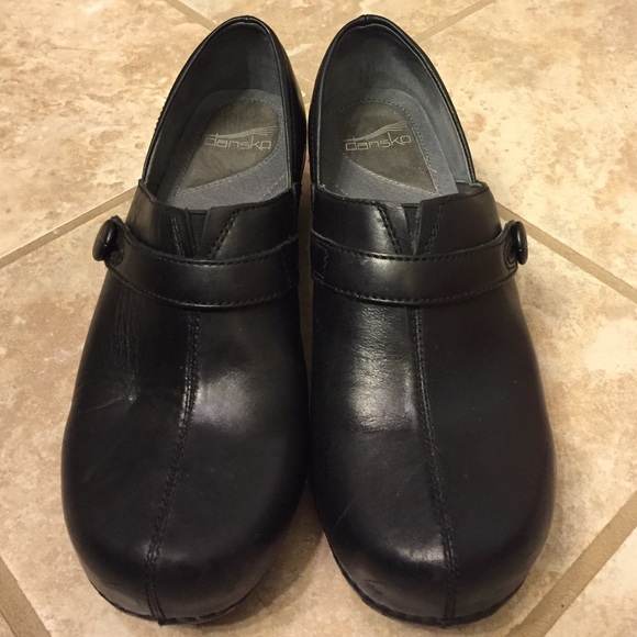 Black Clogs With Button Strapped Detail - Picture 1 of 3