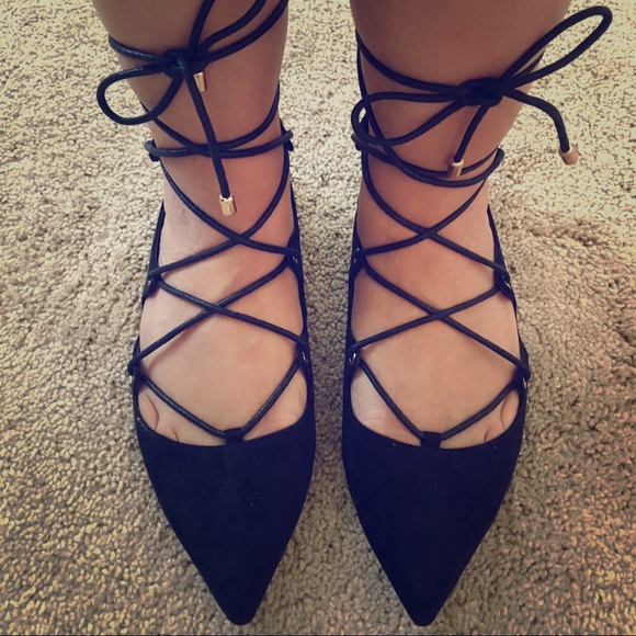 Lace up pointy flats