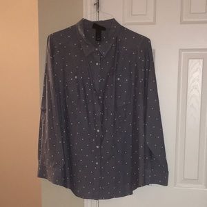 Lane Bryant Polka Dot Denim Button Down